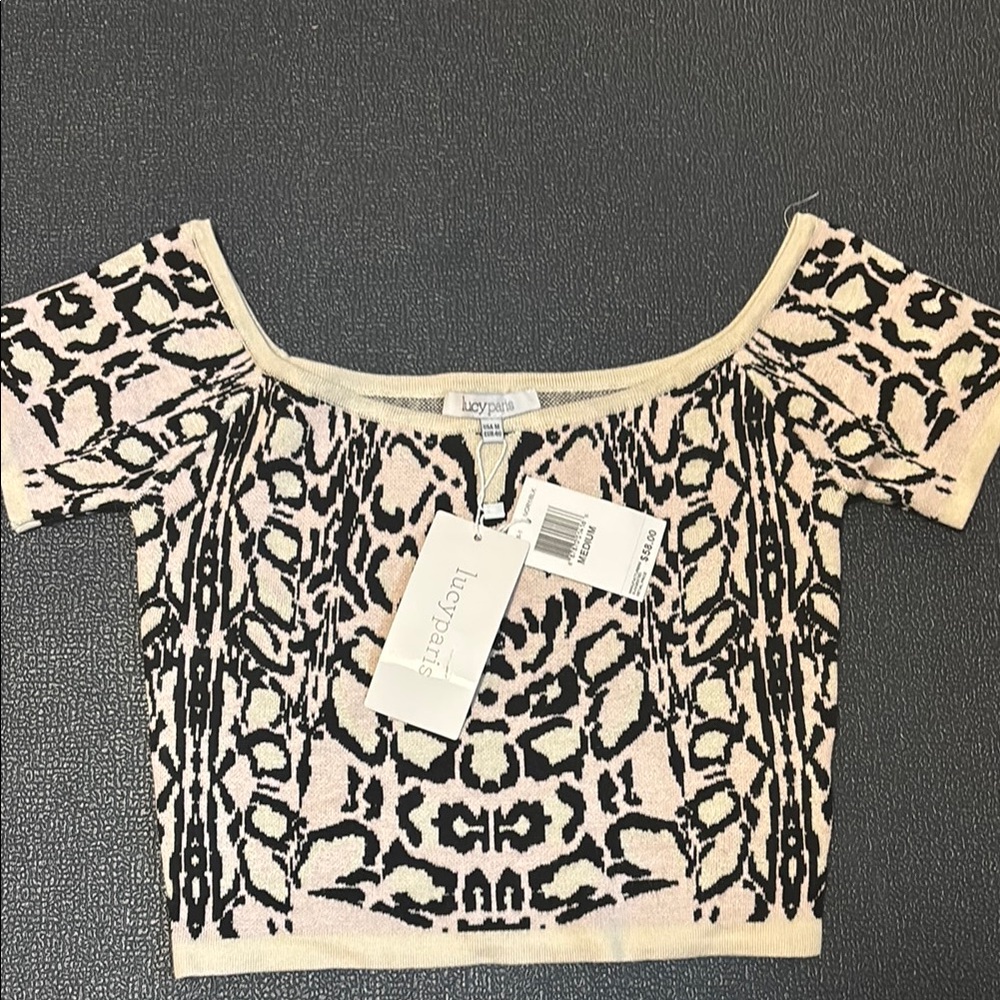 Women's Black and Cream Off-Shoulder Top